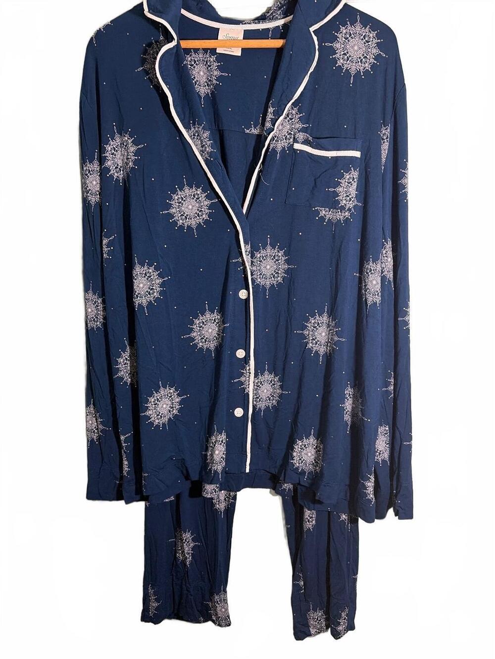 Soma XXL Navy Blue Pajama Set with White Celestial Print